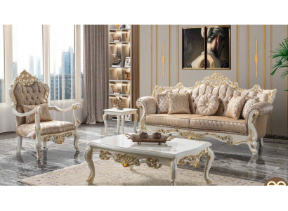 Luxus Couchgarnitur Garnitur Polstersofa Chesterfield Stoff Sofa Beige