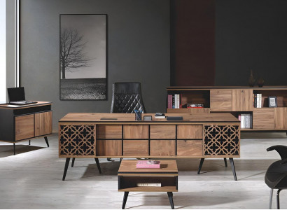Bürotisch Arbeitszimmermöbel Komplettbüro Schreibtisch 4tlg Holz Braun