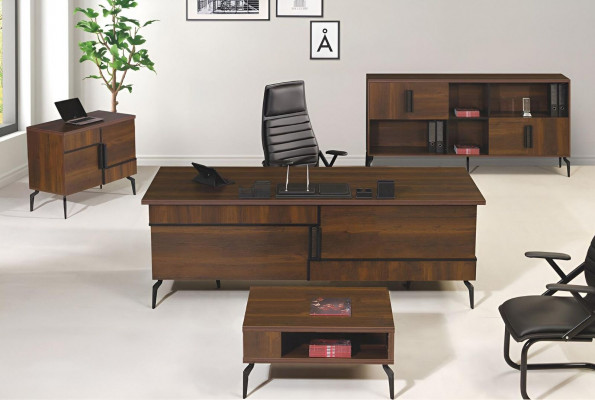 Büromöbel Komplettbüro Schreibtisch Büro Bürotisch Set 4tlg Holz Braun