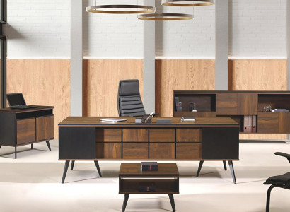 Schreibtisch Klassische Komplette Arbeitszimmermöbel 4tlg Holz Braun