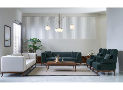 Sofagarnitur Dreisitzer Sessel Zweisitzer Stoffsofa Grün Polstersofas