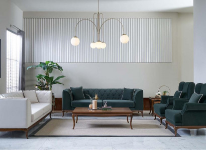 Sofagarnitur Dreisitzer Sofa Stoffsofa Grün Polstersofas Zweisitzer