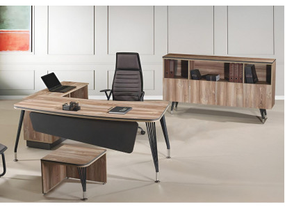 Arbeitszimmermöbel Komplettbüro Eckbürotisch Büro 3tlg Holz Braun Set