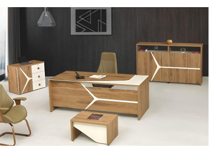Modern Komplettbüro Schreibtisch Büro Bürotisch Set 4tlg Holz Braun