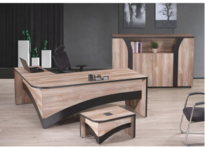 Büro Arbeitszimmermöbel Komplettbüro Eckbürotisch 3tlg Holz Braun Set