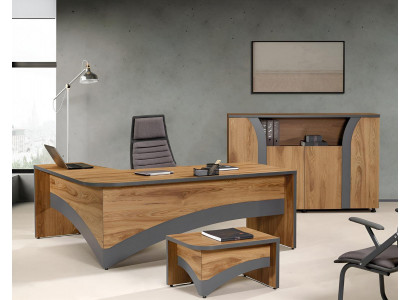 Garnitur Büro Eckbürotisch Bürotisch Set 3tlg Holz Büromöbel Braun