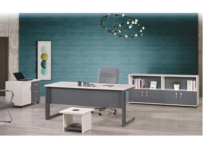 Büromöbel Grau Set 4tlg Schreibtisch Komplettbüro Schrank Holz Gruppe