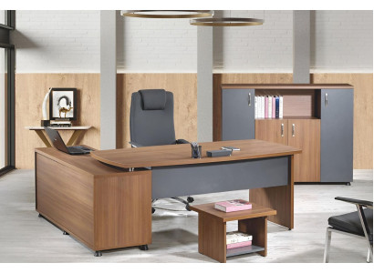 Eckbürotisch Arbeitszimmermöbel Komplettbüro Büro 3tlg Holz Braun Set