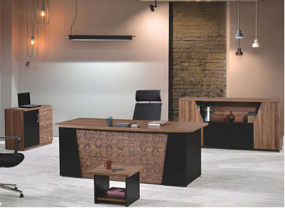 Schreibtisch Komplettbüro Bürotisch Büromöbel Set 4tlg Holz Braun Büro