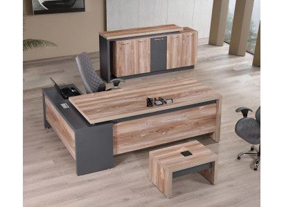 Arbeitszimmermöbel Eckbürotisch Komplette 3tlg Holz Grau Büromöbel