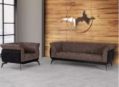 Braune Sofagarnitur Dreisitzer Sessel Arbeitszimmermöbel Couch Set 2 tlg