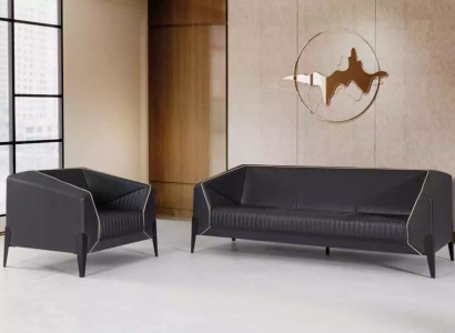 Schwarze Büromöbel Sofagarnitur Sessel Dreisitzer Komplettes Möbel Set