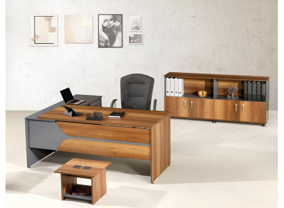 Büromöbel Grau Set 3tlg Eckbürotisch Komplettbüro Schrank Holz Gruppe