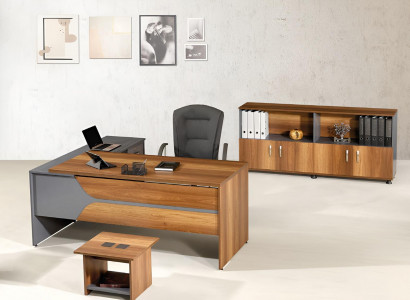 Büromöbel Grau Set 3tlg Eckbürotisch Komplettbüro Schrank Holz Gruppe