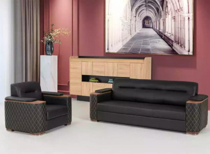 Schwarze Couchgarnitur Dreisitzer Sessel Arbeitszimmer Luxus 2tlg 