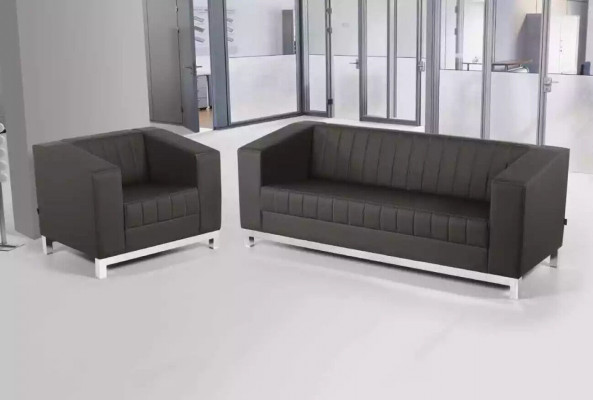 Graue Luxus Sofagarnitur Dreisitzer Sessel Polstermöbel Couch Set 2tlg 