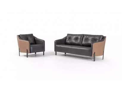 Sofagarnitur Dreisitzer Sessel Textilmöbel Arbeitszimmer Sitzgruppe Sofa