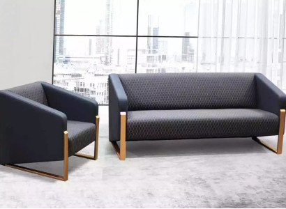 Schwarze Komplette Sofagarnitur Büromöbel Textil Sitzer Dreisitzer Sessel