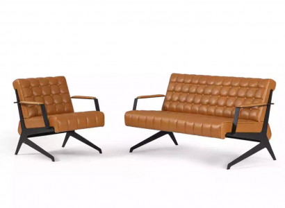 Hellbraune Arbeitszimmer Sitzgarnitur Zweisitzer Sessel Bürogarnitur 