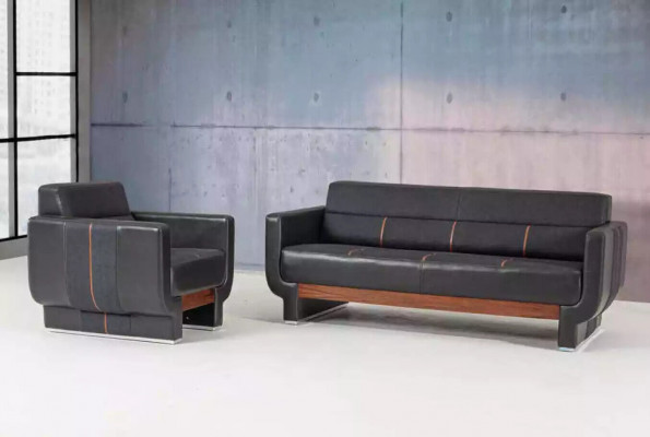 Schwarze Dreisitzer Couch Moderne Ledermöbel Büroeinrichtung Polster