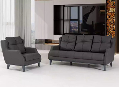 Schwarze Sofagarnitur Sessel Zweisitzer Luxus Modernes Set Polstersitz 2+1