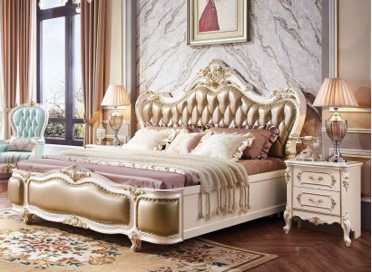 Klassischer Luxus Schlafzimmer Luxus Set 3tlg Bett + 2x Nachttische neu