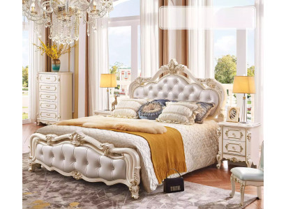 Schlafzimmer Set chesterfield Bett + 2x Nachttische Holz Luxus 3tlg Interieur