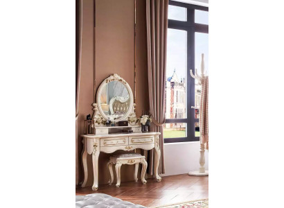 Schick Klassischer Schlafzimmer Set Schminktisch mit Spiegel + Hocker 2tlg