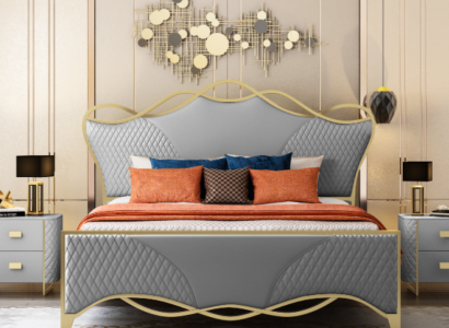 Stilvolles Schlafzimmer Bett Designer Kunstleder Doppelbett Holzgestell