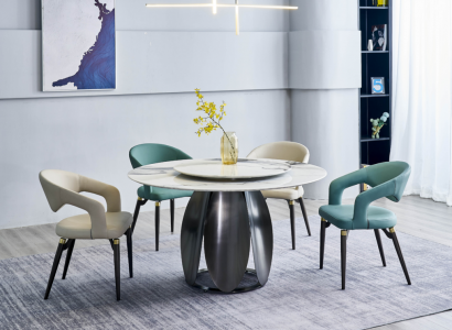 Esszimmer Set Stilvoller Rundtisch 4x Stühle Esstisch Esszimmermöbel
