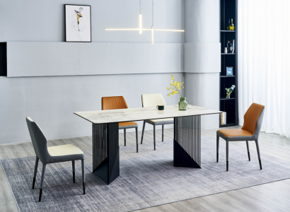 Essgruppe Esszimmertisch Designer 6x Kunstleder Stühle Esstisch 7tlg