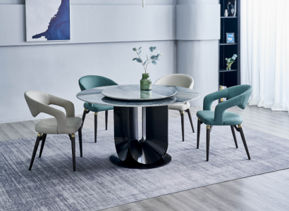 Designer Essgruppe Luxus Runder Esstisch 6x Stühle Stilvolle Sitzgruppe