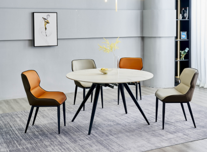 Esszimmer Möbel Luxus Rundtisch 6x Textilstühle Esszimmergruppe 7tlg