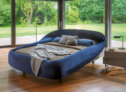 Blaues Halbrundes Doppelbett Designer Betten Schlafzimmer Luxus Möbel
