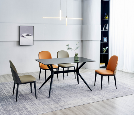 Esszimmergruppe Designer Grauer Esstisch Orange Stühle 6x Einsitzer 7tlg