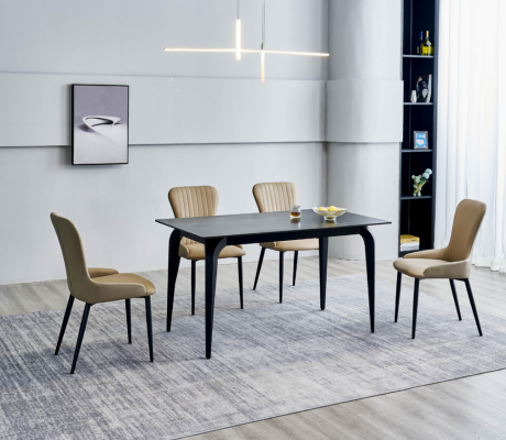 Moderner Grauer Esstisch Designer 6x Textilstühle Holz Esszimmergruppe