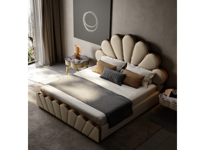 Modernes Beiges Schlafzimmer Bett Kunstleder Doppelbett Designer Betten