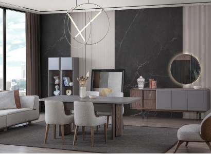 Esszimmer Set Besteht aus Esstisch 4x Stühle und Anrichte mit Spiegel 7tlg.