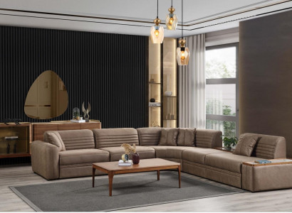 Couch Ecksofa Sofa Kunstleder Braun Polstersofa Wohnzimmer Ledersofa