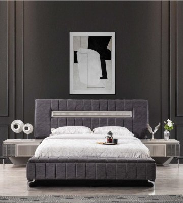 Schlafzimmer Garnitur Doppelbett Bett Nachttische 4tlg Grau Schrank
