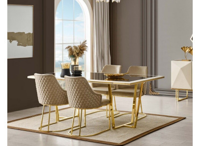 Moderne Essgruppe Luxus Essecke Esstisch Esstisch Stühle 7tlg Beige Gold Set