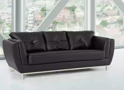 Schwarze Dreisitzer Couch Luxus Möbel Modernes Sofa Polster Ledercouch