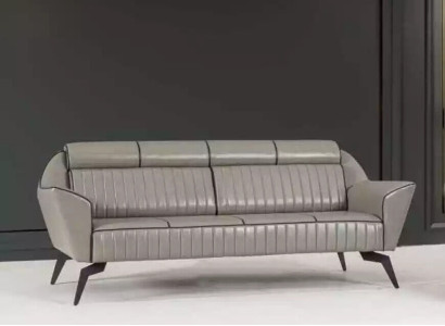 Grauer Leder Dreisitzer Arbeitszimmermöbel Designer Holzmöbel Luxus