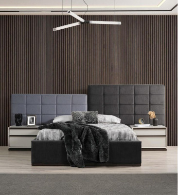 Schlafzimmerbett Garnitur Doppelbett Bett Nachttische 3tlg Grau Modern
