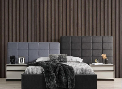 Schlafzimmerbett Garnitur Doppelbett Bett Nachttische 3tlg Grau Modern