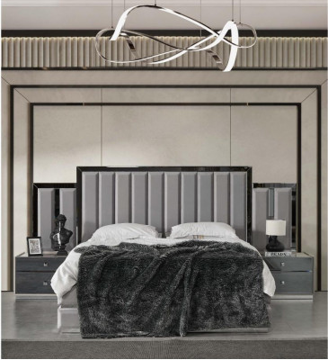 Garnitur Schlafzimmer Doppelbett Bett Nachttische 3tlg Grau Schrank