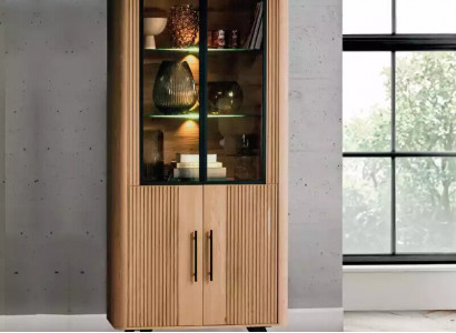 Vitrine Möbel Wohnzimmer Schrank beige Glasvitrine Schränke Neu