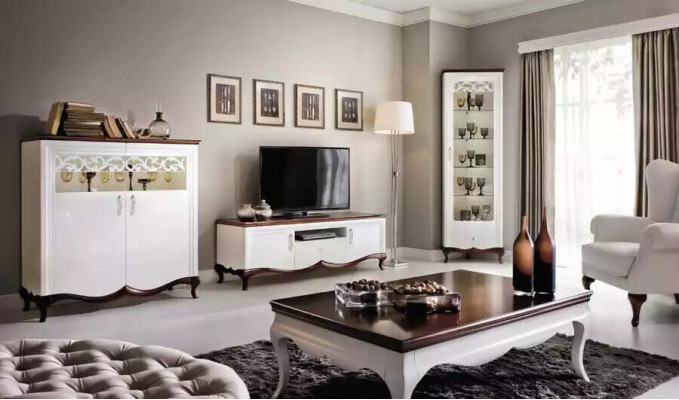 rtv Lowboard tv Ständer Sideboard Holz Luxus weiß Wohnzimmer Schrank
