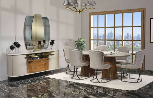 Luxuriöses Esszimmer Set Esstisch 6x Stühle Sideboard Spiegel 9 tlg