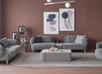 Couch Sofagarnitur 3+3+1 Sitz Grau Sofa Luxus Möbel Wohnzimmer Couchen
